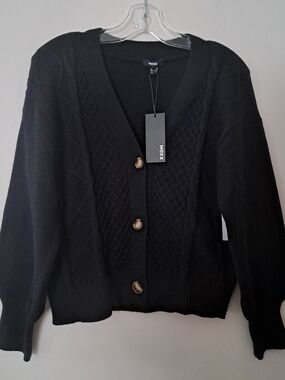MEXX Black Cable-Knit Button Cardigan Sweater